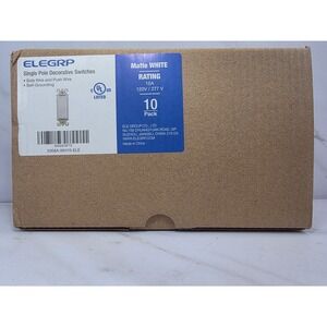ELEGRP Matte White Single Pole Decorative Light Switch - 10 Pack - Side Wire
